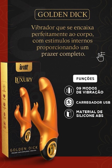 VIBRADOR RECARREGÁVEL GOLDEN DICK INTT LUXURY