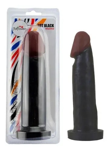 PÊNIS MACIÇO EM SILICONE HOT BLACK 18 X 4,5CM HOT FLOWERS