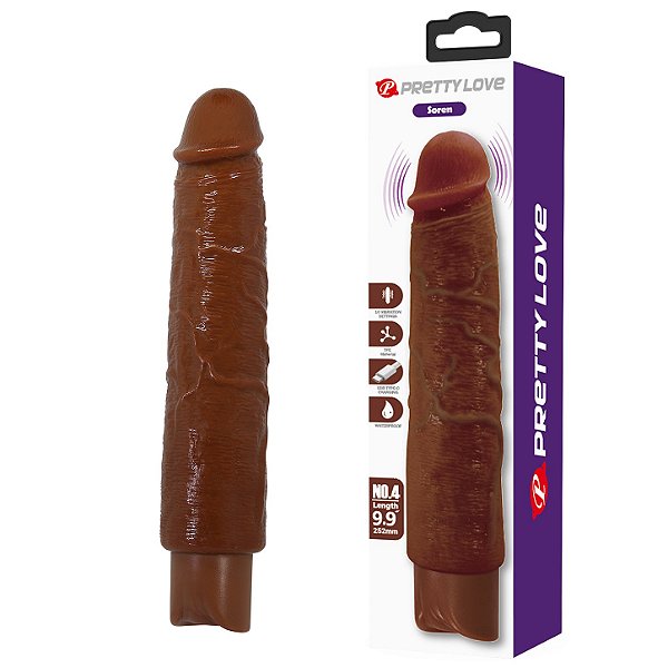 PÊNIS REALÍSTICO COM VIBRAÇÃO RECARREGAVEL SOREN MARROM PRETTY LOVE