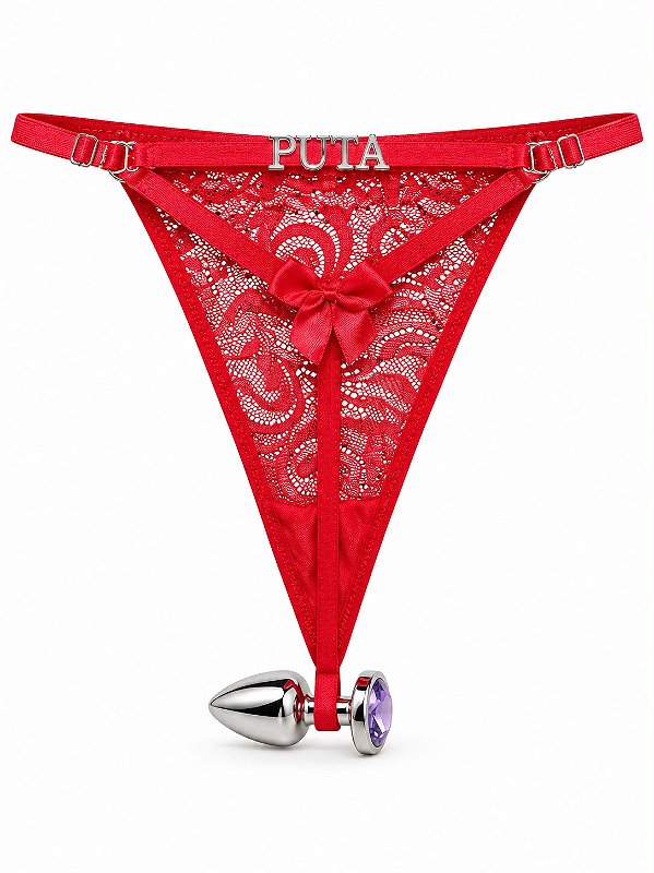 CALCINHA PERSONALIZAVEL COM ESCRITA"PUTA" + PLUG ANAL CROMADO