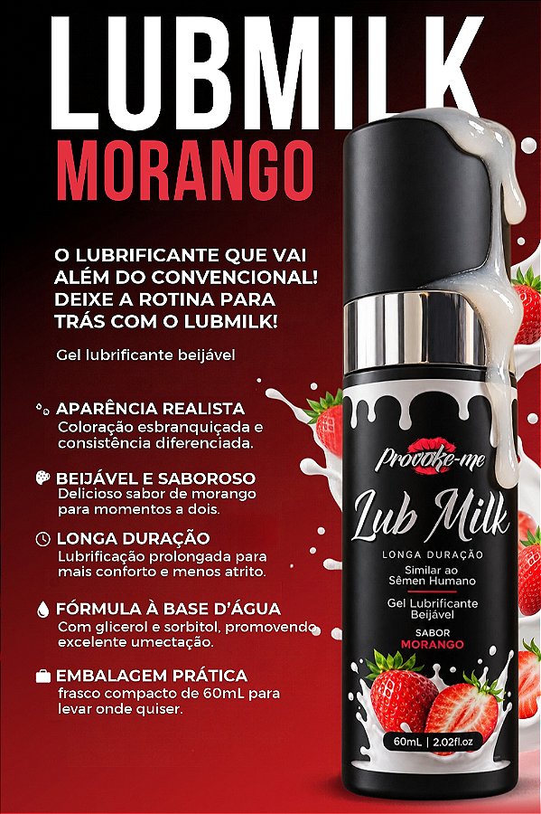 LUBRIFICANTE BEIJÁVEL MORANGO COM TEXTURA DE SÊMEN LUB MILK 60ML PROVOKE-ME