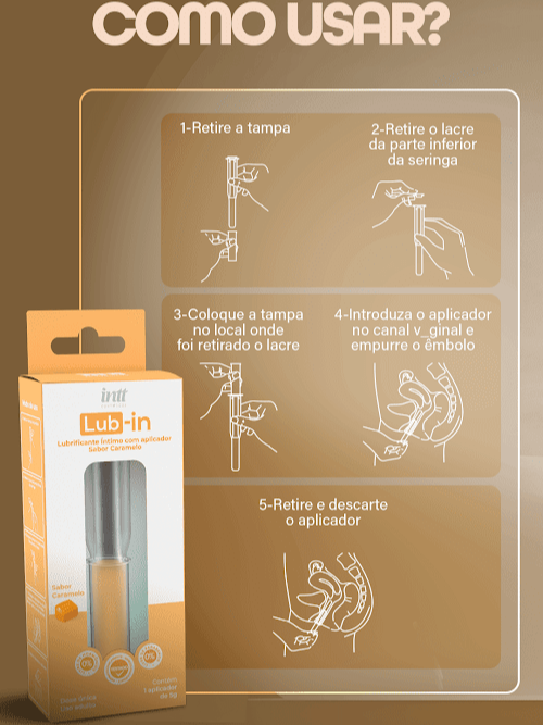 LUBRIFICANTE COM APLICADOR LUB-IN CARAMELO 5G INTT WELLNESS