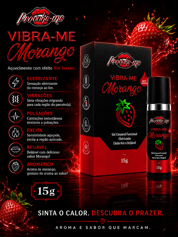 GEL ELETRIZANTE BEIJÁVEL VIBRA-ME MORANGO HOT INSANO 15G PROVOKE-ME