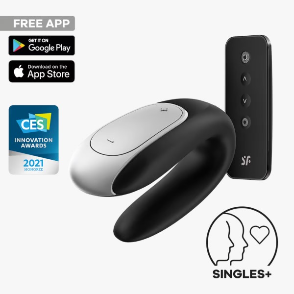 VIBRADOR DE CASAL COM CONTROLE REMOTO E APP DOUBLE FUN PRETO SATISFYER