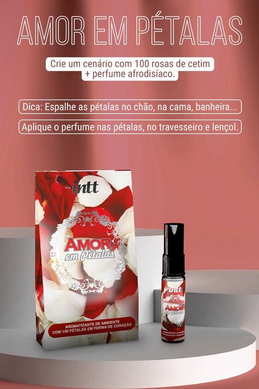 AROMATIZADOR AFRODISIACO + 100 PÉTALAS EM FORMATO DE CORAÇÃO INTT