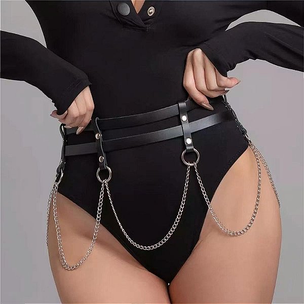HARNESS CINTO DE COURO COM DETALHES EM CORRENTE 5 SI