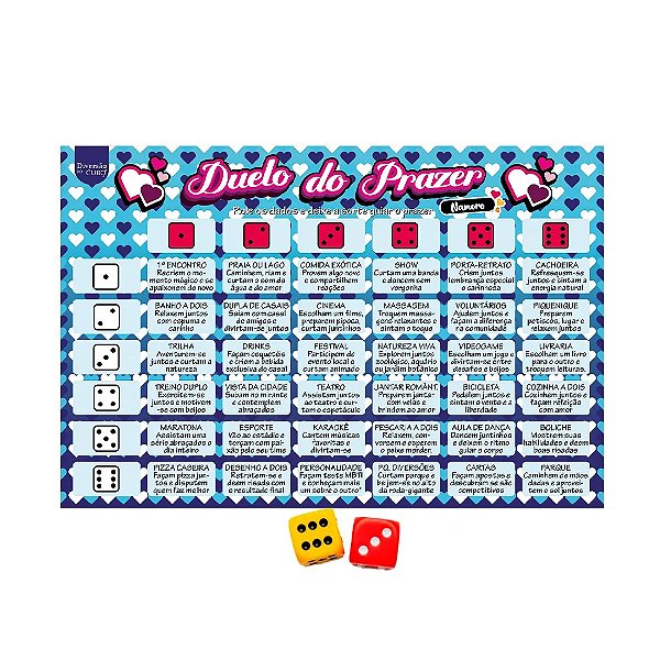 JOGO DE TABULEIRO COM DESAFIOS DUELO DO PRAZER NAMORO