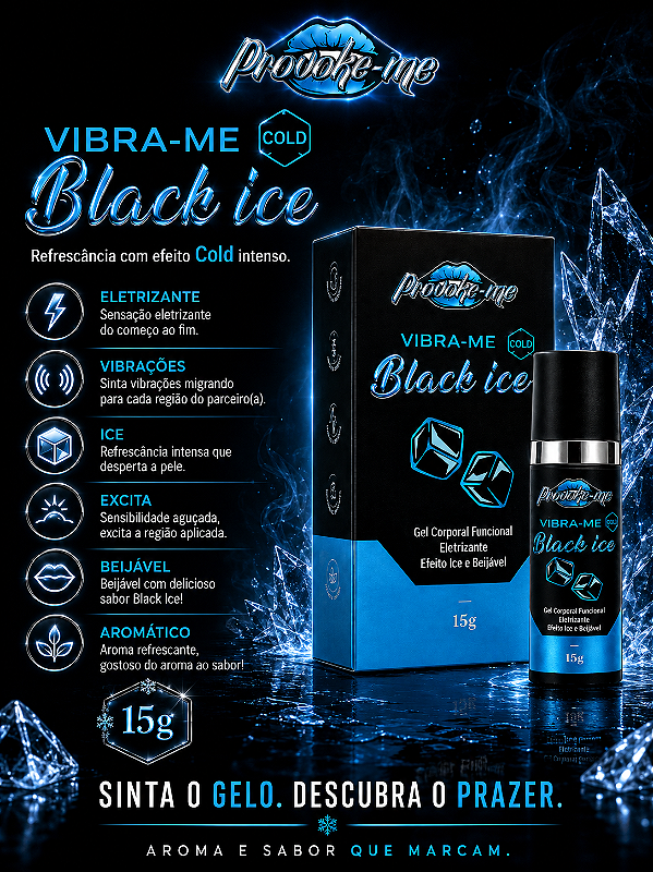 GEL ELETRIZANTE BEIJÁVEL VIBRA-ME BLACK ICE COLD 15G PROVOKE-ME