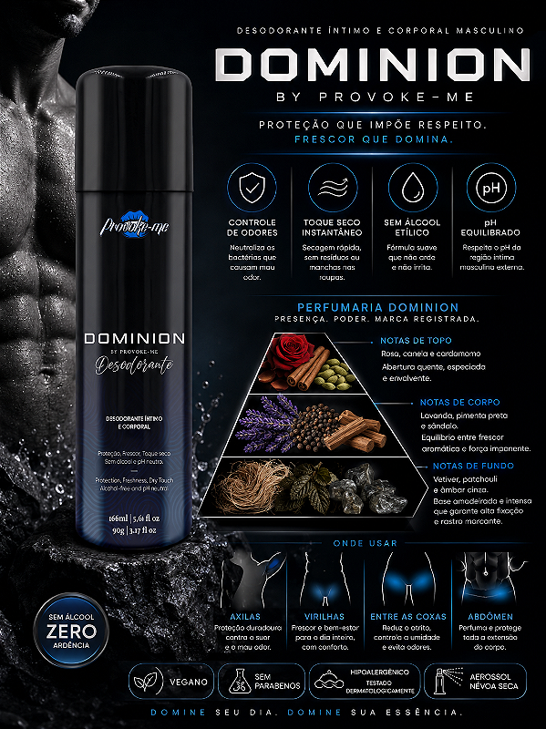 DESODORANTE ÍNTIMO E CORPORAL MASCULINO DOMINION 166ML PROVOKE-ME
