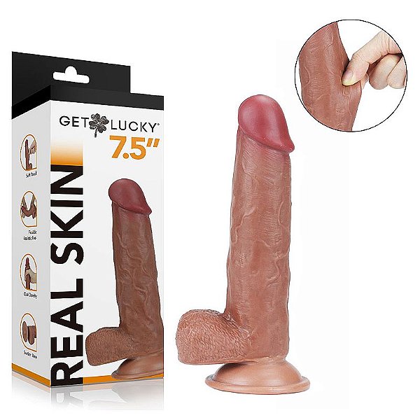 PÊNIS SUPER REALISTICO COM DUPLA CAMADA GET LUCKY 7.5" 20,3 X 4,0 CM