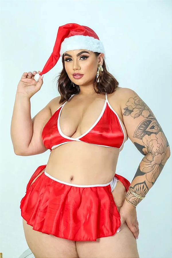 MINI FANTASIA MAMÃE NOEL COM GORRO PLUS SIZE HOT