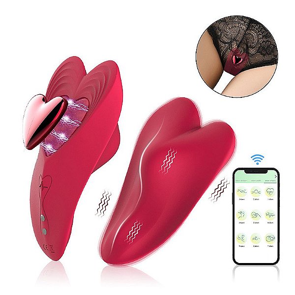 VIBRADOR DE CALCINHA COM CONTROLE VIA APP CORAÇÃO VERMELHO