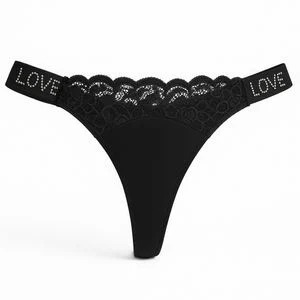 CALCINHA FIO DENTAL STRASS LOVE CORTE A LASER E DETALHE DE RENDA FRONTAL