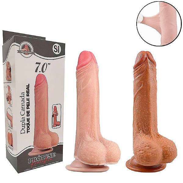 PÊNIS SUPER REALISTICO TOQUE DE PELE E DUPLA CAMADA 7.0" SI