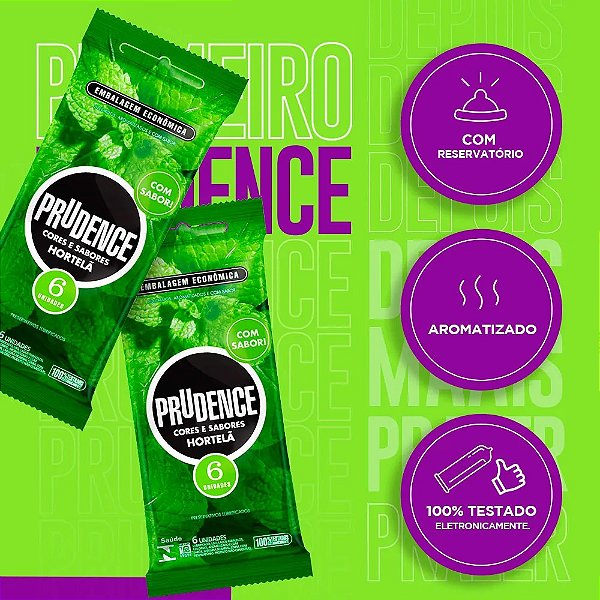 PRESERVATIVOS CORES E SABORES HORTELÃ PRUDENCE 6 UNIDADES