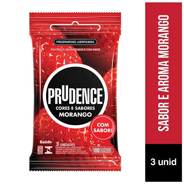 PRESERVATIVOS CORES E SABORES MORANGO PRUDENCE 3 UNIDADES