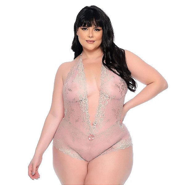 BODY EM RENDA BICOLOR ROSE COM MARFIN PLUS SIZE