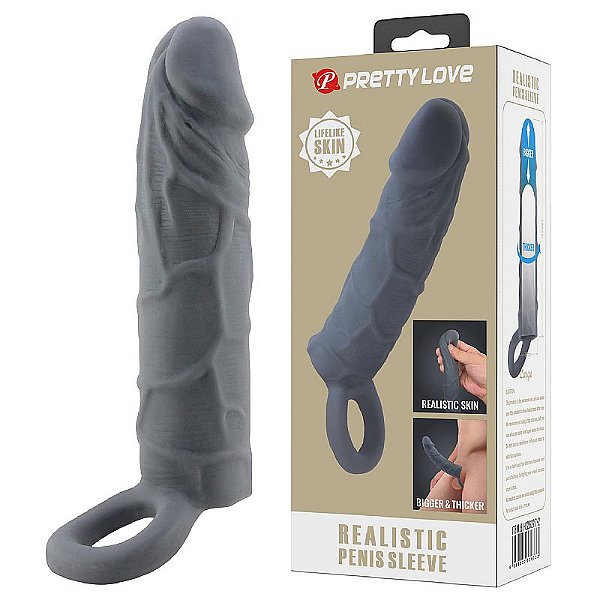 CAPA PENIANA COM VEIAS SALIENTES E ANEL PENIS SLEEVE LARGE PRETTY LOVE