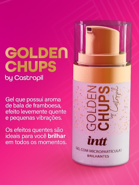 GEL SABOR DE BALA DE FRAMBOESA E EFEITO QUENTE GOLDEN CHUPS 17ML INTT