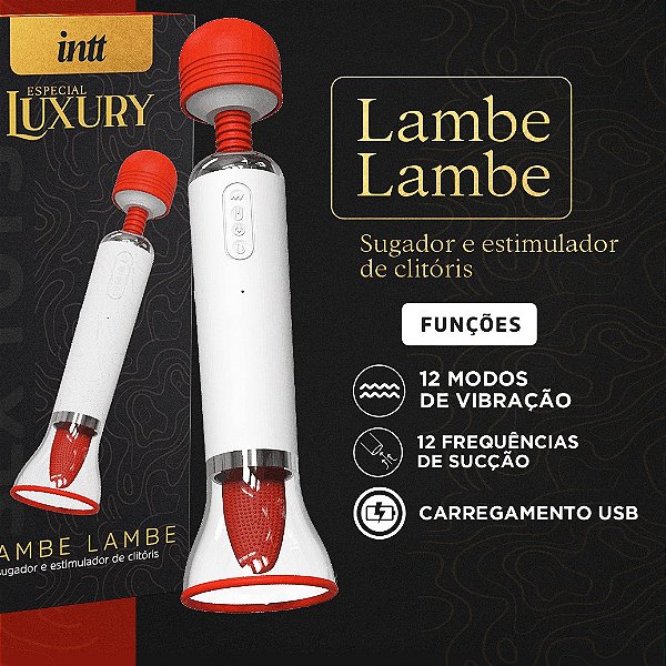 LAMBE LAMBE SUGADOR E ESTIMULADOR DE CLITÓRIS COM VIBRAÇÃO, SUCÇÃO, LÍNGUA E AQUECIMENTO INTT