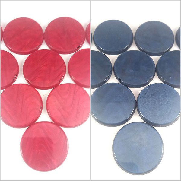 20 Botões de Futebol - Madrepérola 32mm - Verm./Azul Mar.
