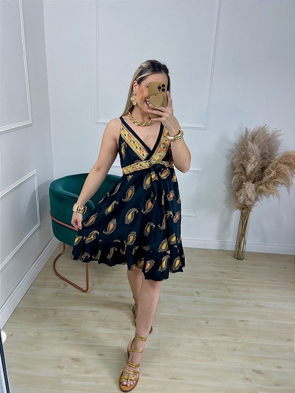 Vestido Indiano Curto Sem Manga