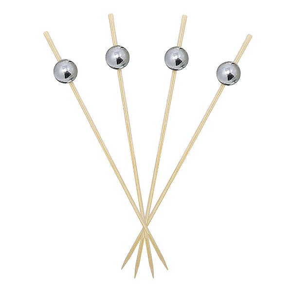 Espeto Palito Bolinha Prata Decoração Festa Petisco Buffet 100 Un