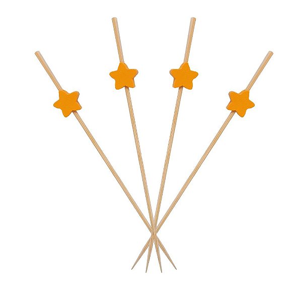 Espeto Palito Palito Estrela Amarela 12 Cm Decoração Drink Festa 100 Un