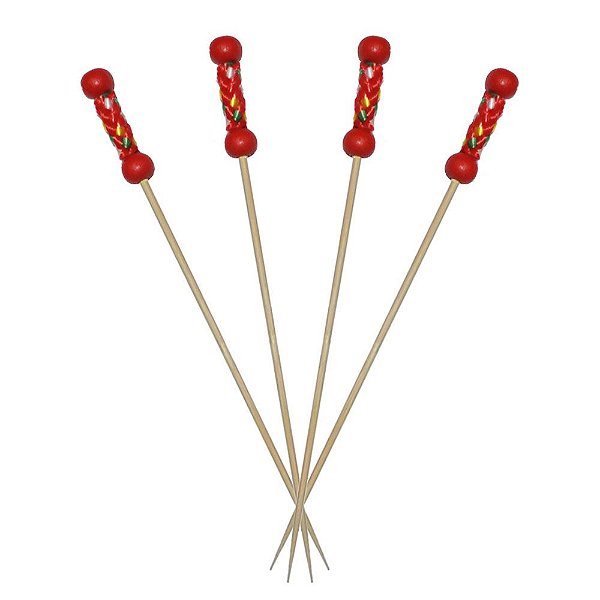 Espeto Palito Trançado Vermelho Decora Festa 12 cm 100 Un