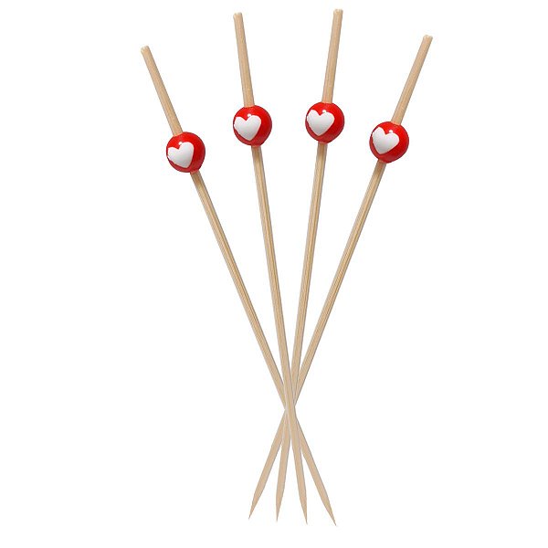 Espeto Palito Bolinha Coração Plástico Decorativo 100 Un