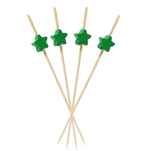 Espeto Palito Estrela Verde 12 Cm Petisco Festa Buffet 100 Un