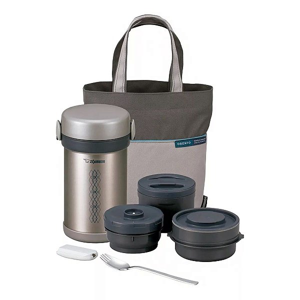 Marmita Térmica Zojirushi 3 Potes Cinza 840ml Marca Japonesa