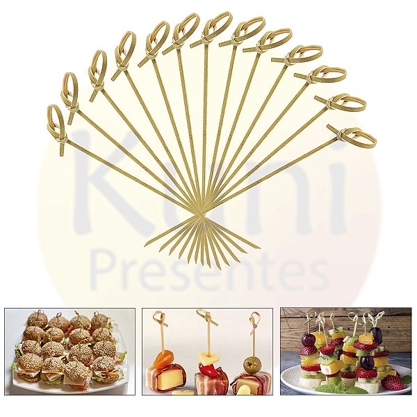 Kit 1.000 Espeto Palito Nó 15 Cm Bambu Decoração  Festa Buffet Evento Festival Comemoração