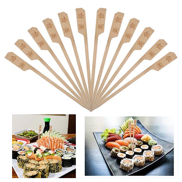 Kit 1.000 Espeto Palito Kanji 12 Cm Bambu Buffet Decoração