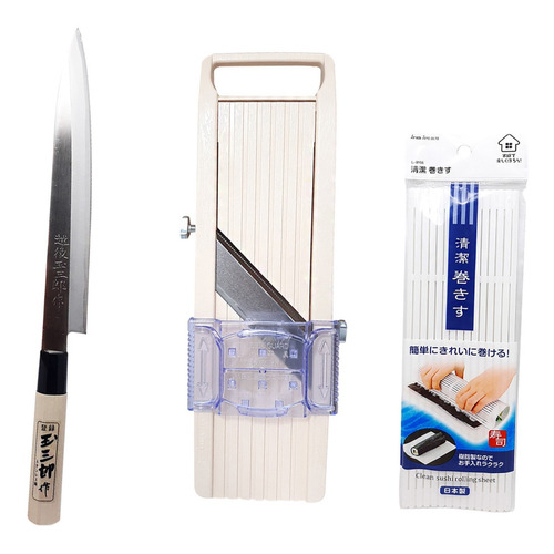 Kit 3 Utensilios Sushiman Oriental Faca Mandolin Esteira