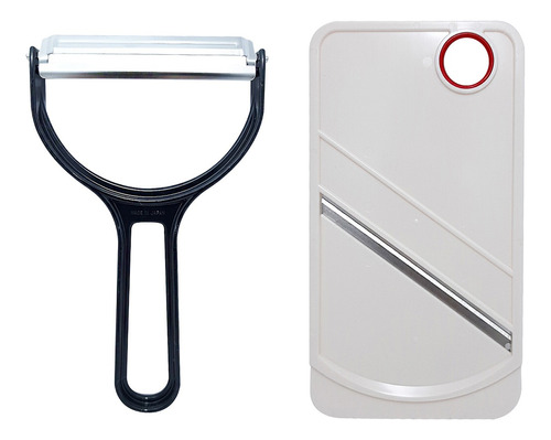 Kit 2 Descascador Preto E Fatiador Wide Jumbo Aço Inox Japão