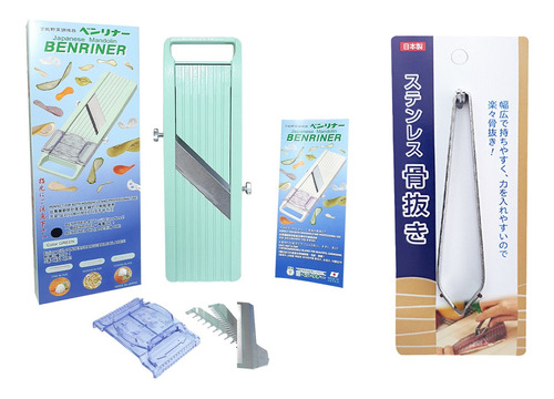 Kit 1 Mandolin Benriner Fatiador Legumes 1 Pinça De Peixe