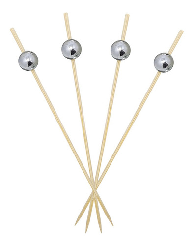 Kit 200 Espetinhos Bolinha Prata Petiscos Festas Decoração