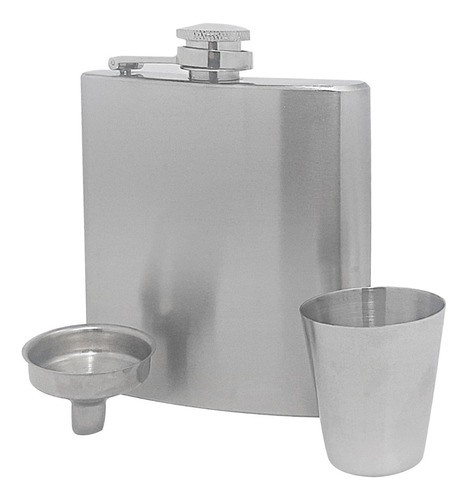 Cantil Inox 180ml E Funil Garrafa Bebida Whisky Bolso Welf