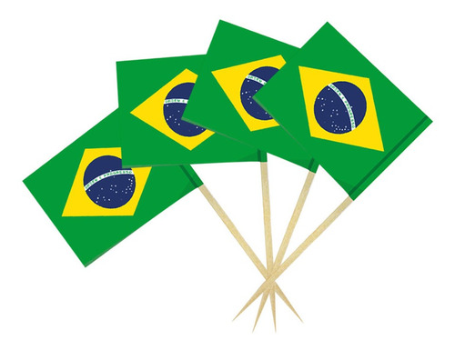Kit 1.000 Palito Bandeira Brasil | Espeto Decorativo Petiscos Festa Buffet