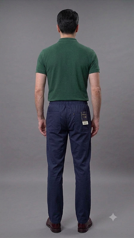 Calça Com Elástico Inteiro na Cintura - Com Zipper - Cherne - 100% Algodão - Ref. 88304 Marinho Sarja