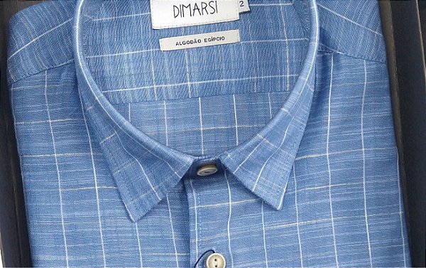 Camisa Dimarsi Tradicional Regular Fit - Com Bolso - Manga Curta - Algodão Egípcio - Ref. 9125 Azul