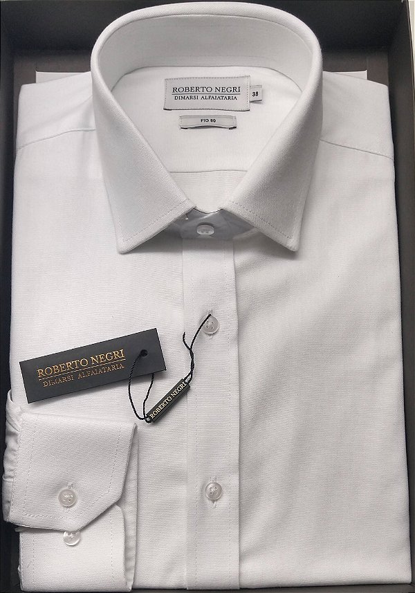 Camisa Social Roberto Negri Regular Fit - (Sem Bolso) - Manga Longa - Algodão Fio 80 - REF 1118 Branca