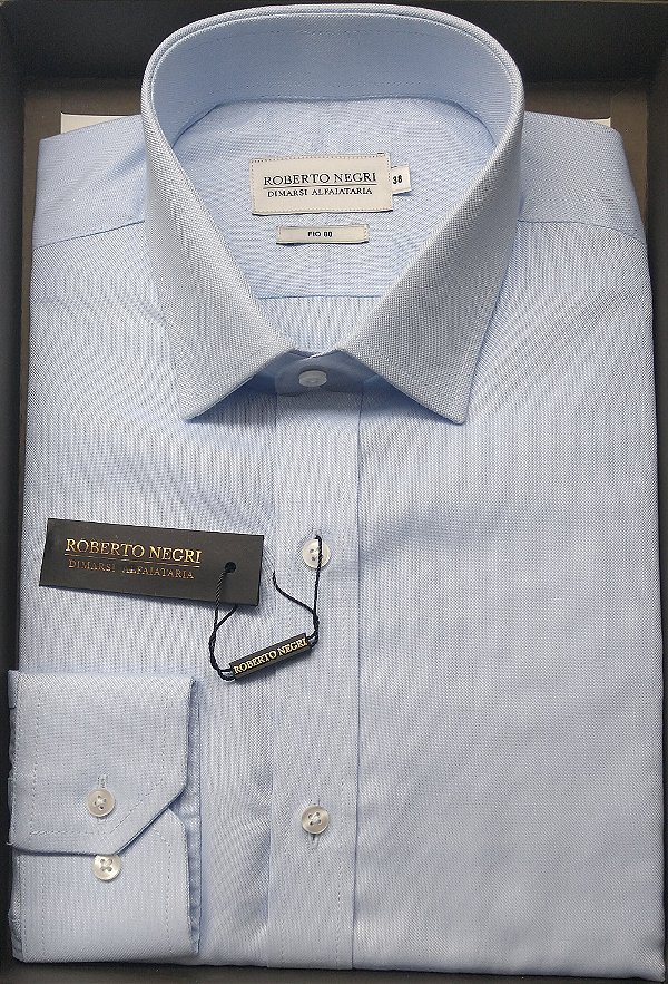 Camisa Social Roberto Negri Regular Fit - (Sem Bolso) - Manga Longa - Algodão Fio 80 - REF 1118 Azul