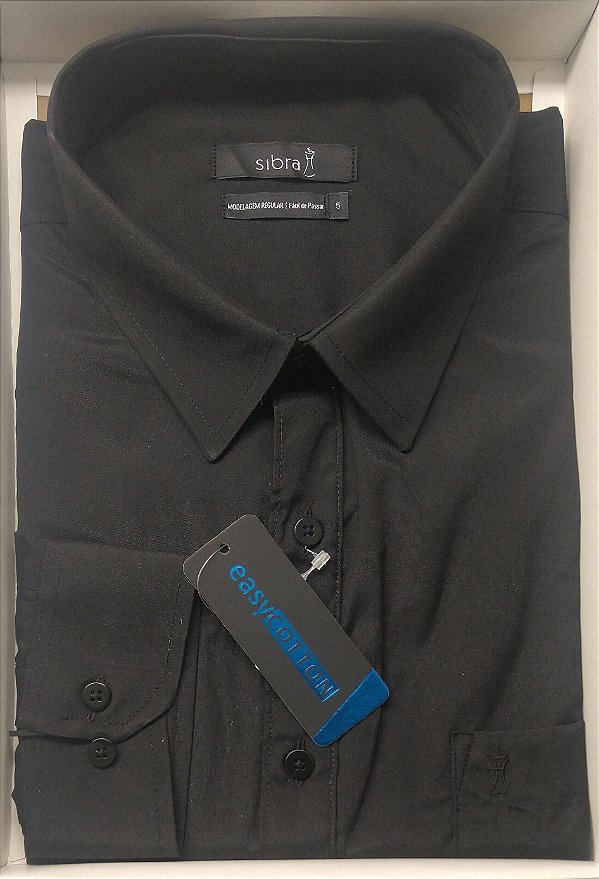 Camisa Social Sibra -Tradicional Regular Fit - Com Bolso - Manga Longa - Passa Facil  - Ref 2288 Preta
