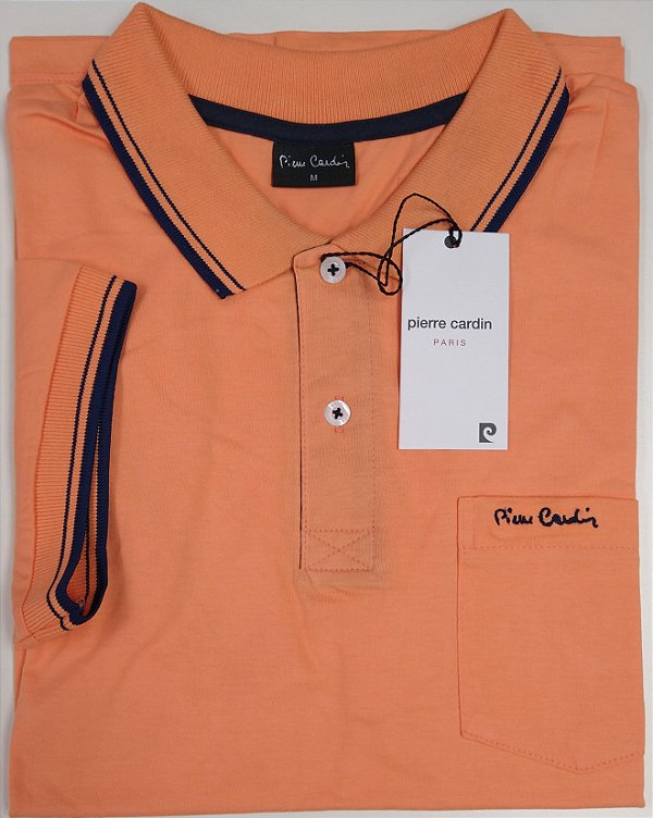 Camisa Polo Pierre Cardin (Com Bolso) - Manga Curta Com Punho - 100% Algodão - Ref. 70115 Laranja