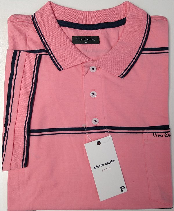 Camisa Polo Pierre Cardin (Com Bolso) - Manga Curta Com Punho - 100% Algodão - Ref. 70190 Rosa