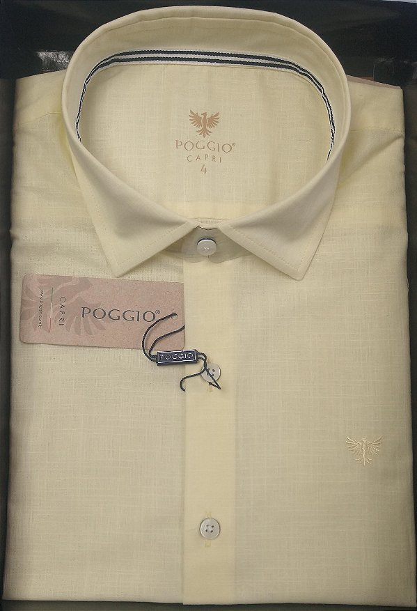Camisa Poggio Sem Bolso - Manga Curta - 100% Algodão - Ref. 19091 Amarela