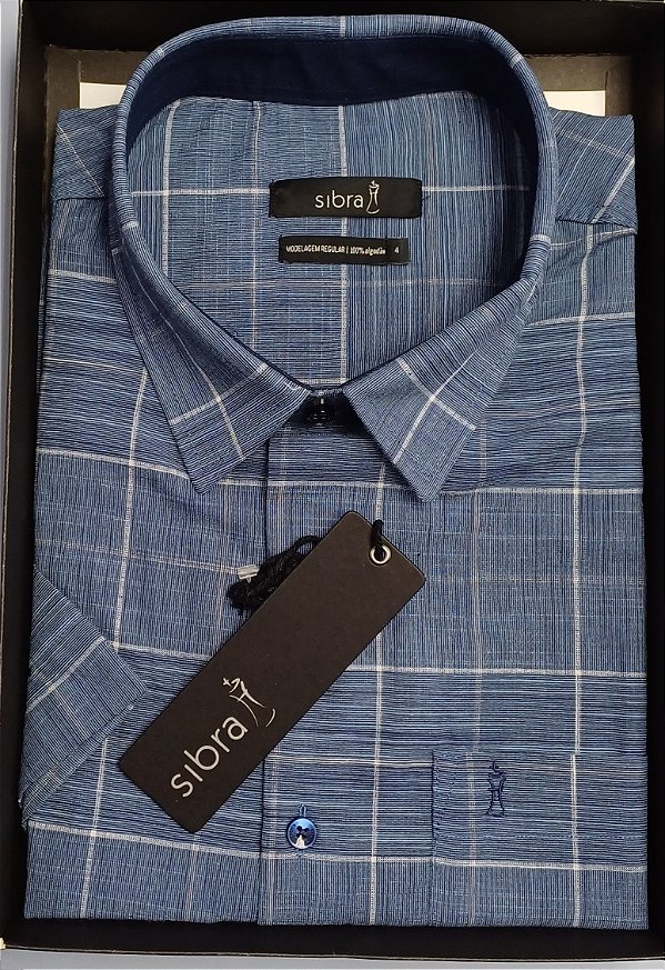 Camisa Sibra Manga Curta - Tradicional Regular Fit - Com Bolso - 100% Algodão  - Ref 4274