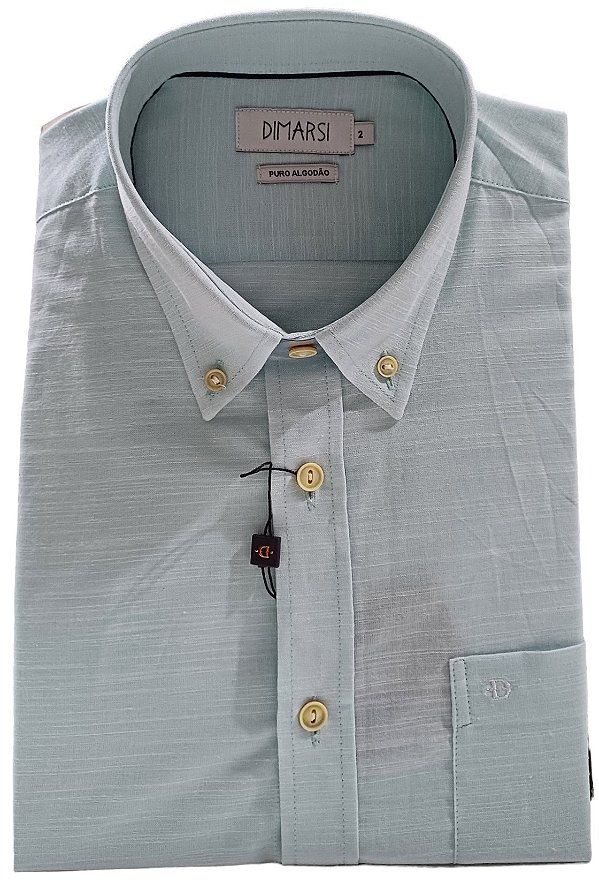 Camisa Dimarsi Tradicional Regular Fit - Botão No Colarinho - Com Bolso - Manga Curta - 100% Algodão - Ref 10129 Verde